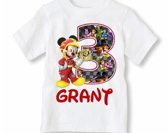 Mickey Mouse Roadster Shirt Personalized With Name and Age - Mickey Racing Birthday Shirt