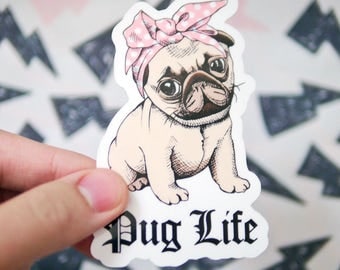 Funny Pug Life Dog Sticker - Cute Pug Sticker - Thug Life Sticker with Bandana - Pug Puppy Stickers - Vinyl Tumblr Stickers - S20