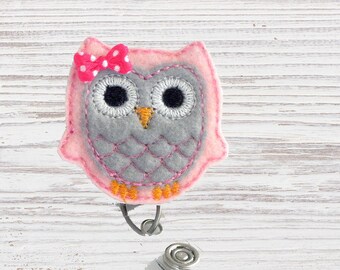 Nurse Badge Reel | Owl Felt Badge Reel | Badge Reel | Felt Applique | Retractable ID Badge Holder | Nurse Badge | CNA Badge