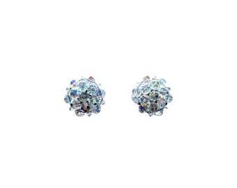 Signed LAGUNA Aurora Borealis Rhinstone Starburst Clip-On Earrings