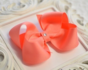 Coral Boutique Hair Bow, Choose your size, small, medium, large, extra large