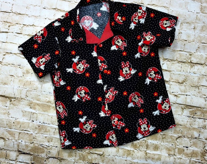 Minnie Mouse Shirt - Disney Birthday - Toddler Girls - Mickey Mouse - Bowling Shirt Style - Handmade Little Girls - sizes 3T to 8 years