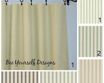 Ticking Curtain Panels - Pair of Rod Pocket Drapes -Ticking Stripes - Green, Gray, Charcoal or Aqua 25" or 50" wide - You choose length