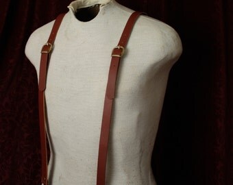 Leather Suspenders- wedding mens clip brown black steampunk Y back-women's unisex suspender Browncoat, Brown or Black Braces MyFunkyCamelot