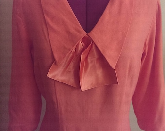 Early 1960s Mad Men Style Light Weight Coral Wool Wiggle Dress