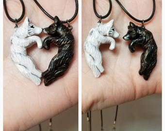 Wolf Love Necklace His and Hers Heart Kissing Couple