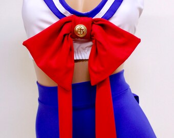 New!! Sugarpuss Sailor Moon Set, 2 Piece Costume, Highwaist Skirted Bottom, Halter Sailor Top, Big Red Bow, Pin-Up Sailor, Anime, Cosplay
