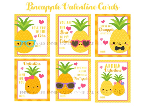 Pineapple Valentine Day Cards, Hawaiian, Love, Instant Download Cards ...