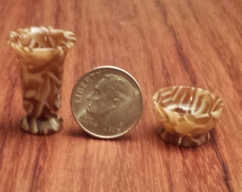 1/12 Scale Miniature Mocha Acrylic Turned Vase And Bowl Set