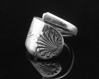 Ocean Themed Shell Sterling Spoon Ring, Monogrammed