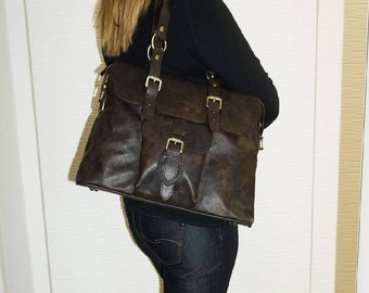 Distressed Genuine Leather Bag, Leather Tote Shoulder Bag Leather Tote bag Leather handbag Crossbody Purse Johanna L, vintage dark brown!
