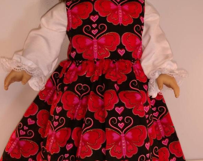 Beautiful butterfly print Valentines dress and blouse set fits 18 inch dolls