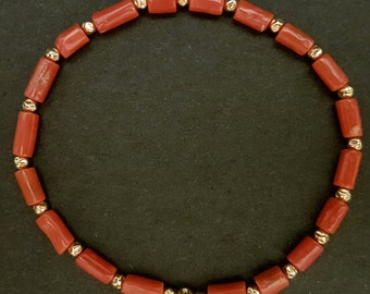 Sardinian Red Coral Bracelet, Beaded Stretch Bracelet, Coral Jewelry, Handmade Stacking Bracelet, Gemstone Bracelet,