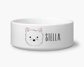 Personalize dog bowl, West Highland White Terrier dog food pet bowl personalized custom name