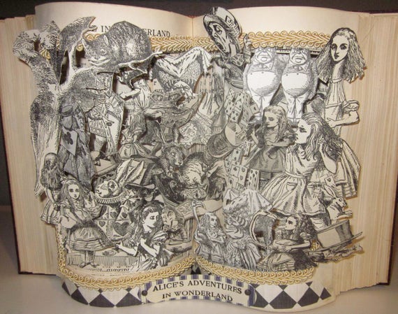 Alice in Wonderland Altered Book pop-up Style antique 1921 book restored and turned into a work of Art