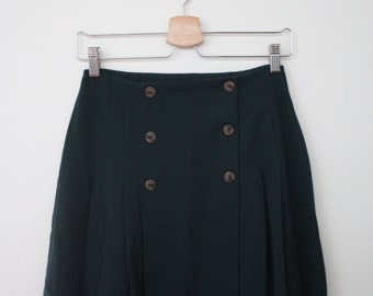 Vintage 80s Forest Green Schoolgirl Double Breasted PleatedSkirt S