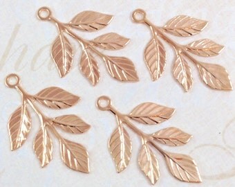 Rose Gold Leaves, Brass Leaf Stamping, Laurel Leaf, Leaf Embellishment, 23mm x 37mm - 4 pcs. (rg175)