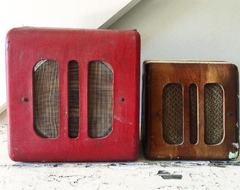 Vintage Speaker Intercom Red Wood Art Deco