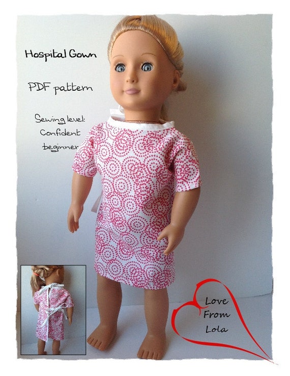 Hospital gown for 18 inch dolls PDF pattern pretend play
