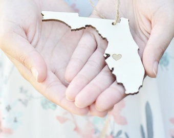 Florida ornament, Christmas state ornament, map ornament, gift under 5