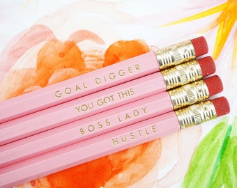 Pink Personalized Pencils | Boss Lady Pencils | Inspirational Pencils | The Future is Female Pencils