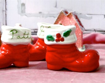 Christmas Santa Boots Set of 3 Small Red Ceramic Vintage 1979