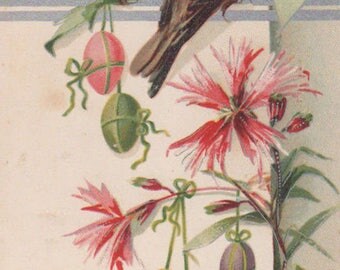 Joyful Easter Greetings With A Bird And Eggs Original Antique Postcard