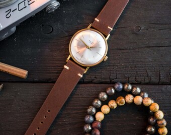 Mens watch, Vintage Poljot mens watch, poljot dress watch, gold plated russian watch, retro wrist watch, ussr soviet mechanical watch