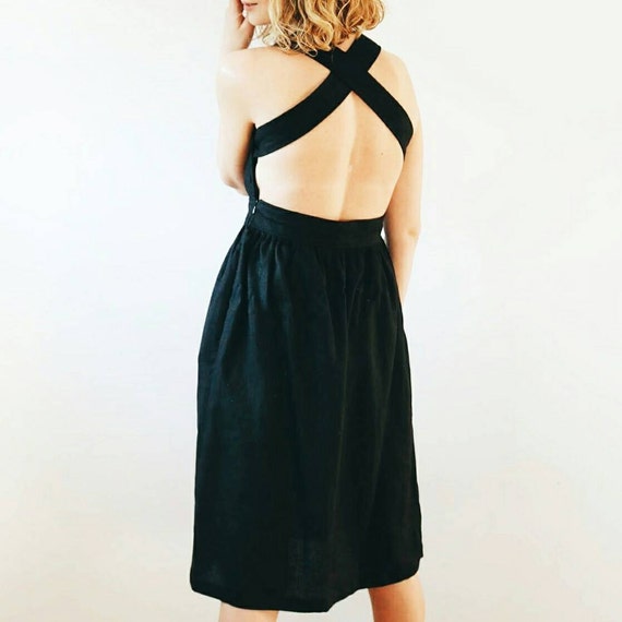 Black Linen Dress - Apron - Black Linen Apron - Black Linen Dress - Apron Dress - Handmade by OFFON
