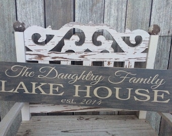 CUSTOM -CRACKLED- Lake House Sign (5.5in x 24in) - Home Decor - Perfect Gift