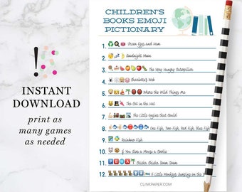 Children's Books Emoji Pictionary- Baby Shower Game- Instant Download- Print at Home: Blue Color