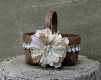 Small Rustic Flower Girl Basket - Wedding Basket - Flower Girl Basket - Burlap Flower Girl Basket - Rustic Wedding -Flower Girl