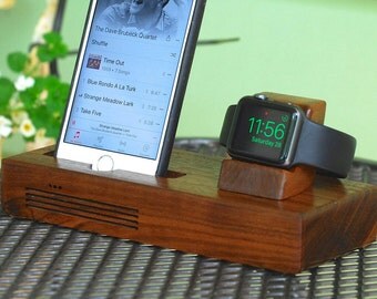 iPhone & Apple Watch Docking Station, the CONCERT Tandem dock in WALNUT.