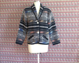 80s vintage woven cotton southwestern vibes jacket coat// medium