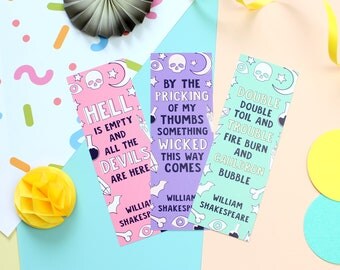 William Shakespeare Bookmark Set. Bookmarks. Shakespeare Bookmarks. Book Lover. Book Worm. As you Like It. Macbeth. Book Geek. Book Nerd.