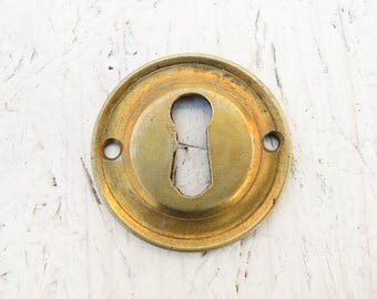 Vintage Brass Escutcheon - Round Keyhole Plate