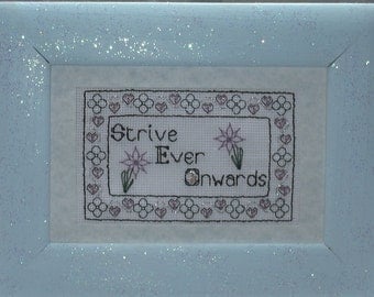 Blackwork Cross stitch Pattern with beads "Strive Ever Onwards"