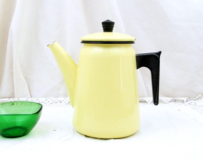 Vintage French Mid Century 1960s Buttercup Yellow Enamelware Coffee Pot, Cafetière, Retro, Vintage, Home, Kitchen, Enamel from France