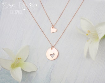 Mother daughter necklaces, choose rose gold, silver or gold. Dainty mother daughter heart necklaces.