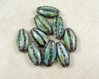 Lampwork Beads - Opal and Black Large Oval Lampwork Beads - 30mmx17mm - Qty 3