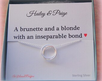 Personalized Best Friend necklace, Sterling Silver, Gift for her, Eternity necklace, double rings, Friendship jewelry, Bridesmaid gifts