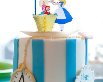 Disney Alice in wonderland cake toppers / Alice greeting card / cake decoration /Alice birthday card / Alice in wonderland party supplies