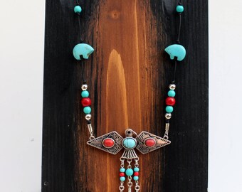 Thunderbird Leather Necklace, Western Jewelry, Southwestern Jewelry, Leather Jewelry, Native American Jewelry