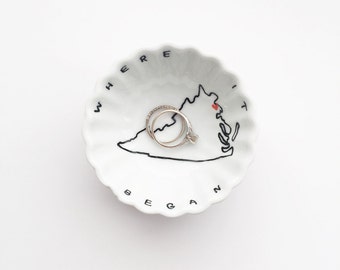 Personalized engagement gift, wedding ring holder, engagement gift, engagement ring dish, ring dish, state ring holder, wedding gift