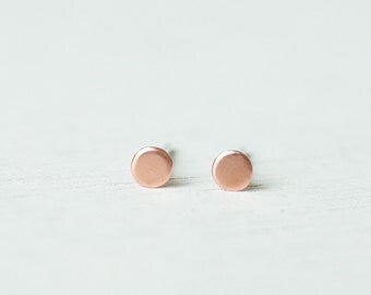 3mm 4mm Minimalist Tiny Copper Flat Dot sterling silver stud earrings/ simple circle round ear studs/ everyday post earrings J4