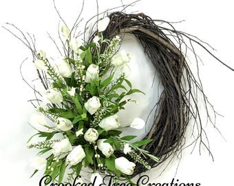 Spring Wreath, Tulip Wreath, Easter Wreath, Spring Door Decor, Tulips, Easter Door Decor, Spring Floral, Ivory Wreath, Spring Wreaths