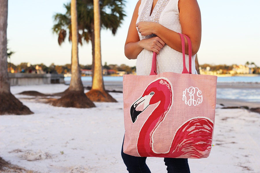 Monogrammed Flamingo Bag | Monogrammed Jute Tote | Oversized Tote | Personalized Beach Bag