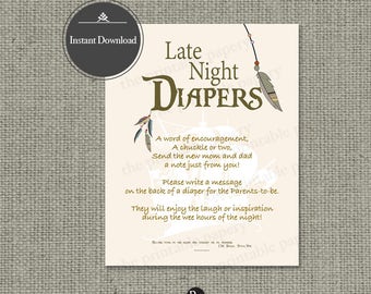 Printable "Late Night Diapers" Baby Shower Activity | Peter Pan | Feathers Arrows Neverland Theme Typography | Instant Download | NVR-133J