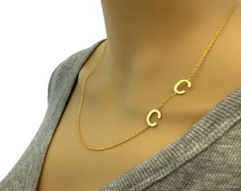 Large Sideways Initial Necklace, Initial Necklace, Personalized Necklace, Sterling Silver, Personalized Gifts, Gift for Her, 2 Letters