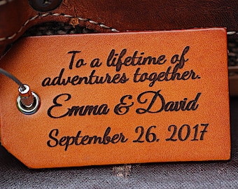 Personalized Leather Luggage Tag Couples Gift, Anniversary Gift with Custom Names, Wedding & Valentine's Day Gifts, Lifetime of Adventure,